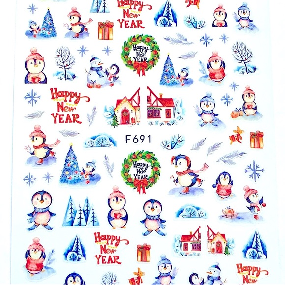 💌 BO/GO$6 Christmas Penguins Nail Stickers - Picture 2 of 3